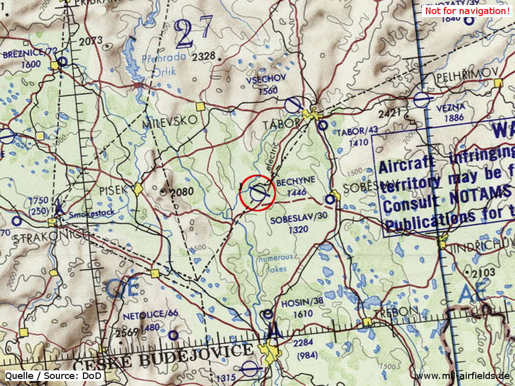 Bechyně Air Base, Czech Republic, on a map 1972