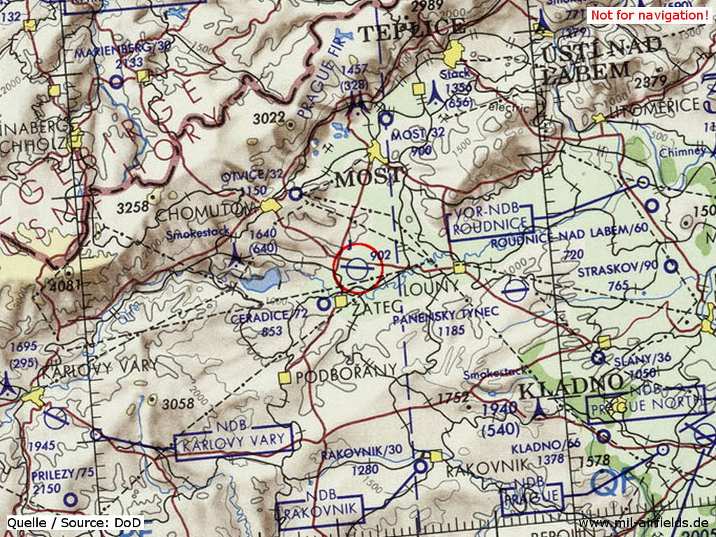 Žatec Air Base on a map 1973