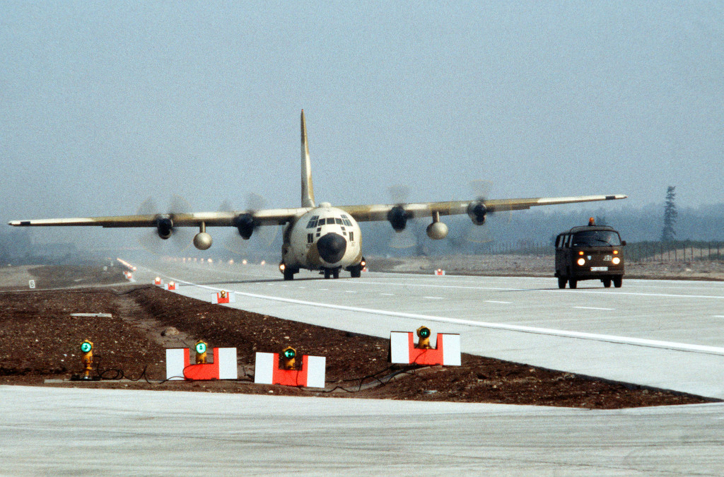 C-130 Hercules taxiing south.