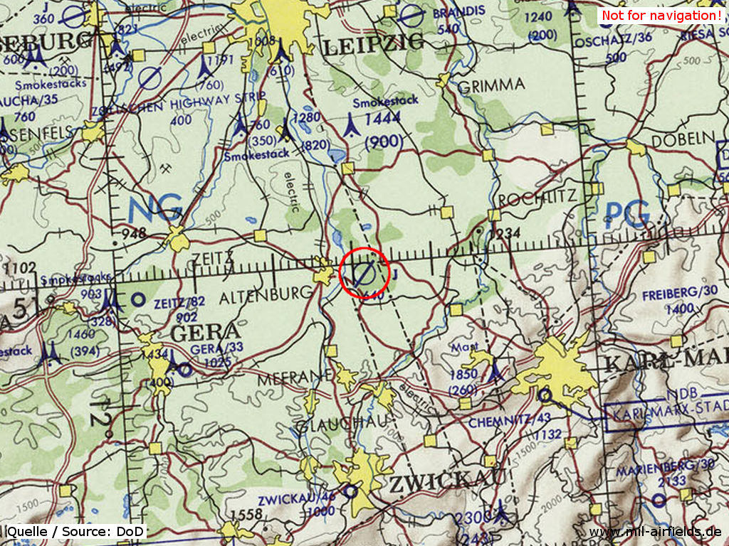 Der Flugplatz Altenburg auf einer Karte 1972