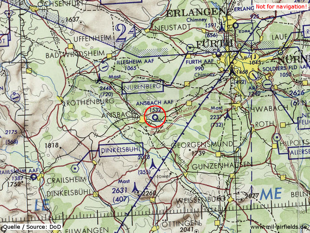 Ansbach Army Airfield on a US map 1972