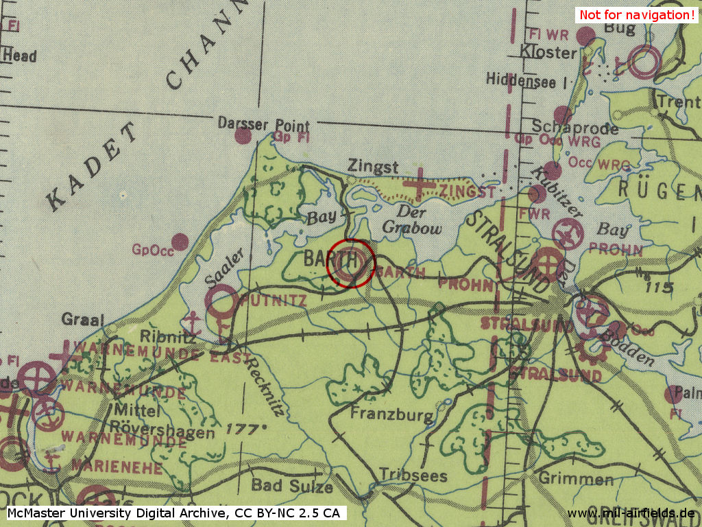 Barth air base in World War II on a US map from 1943