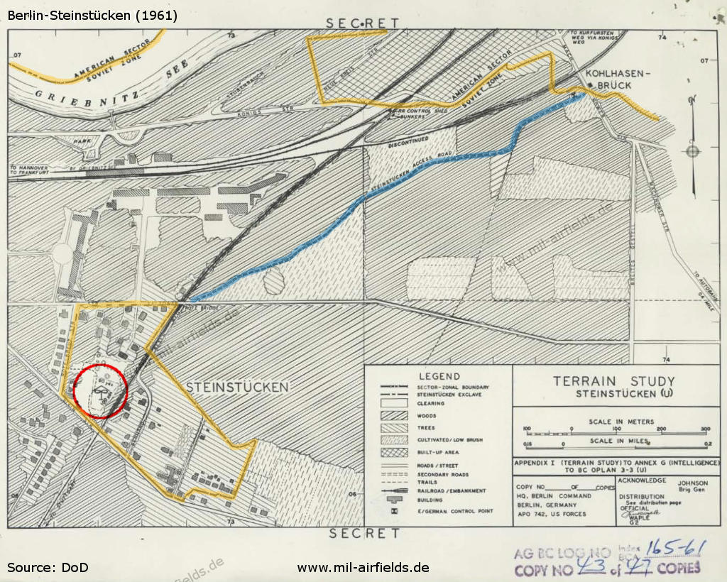 The helicopter landing area on a map from the Berlin Command Plan for STEINSTUCKEN 1961