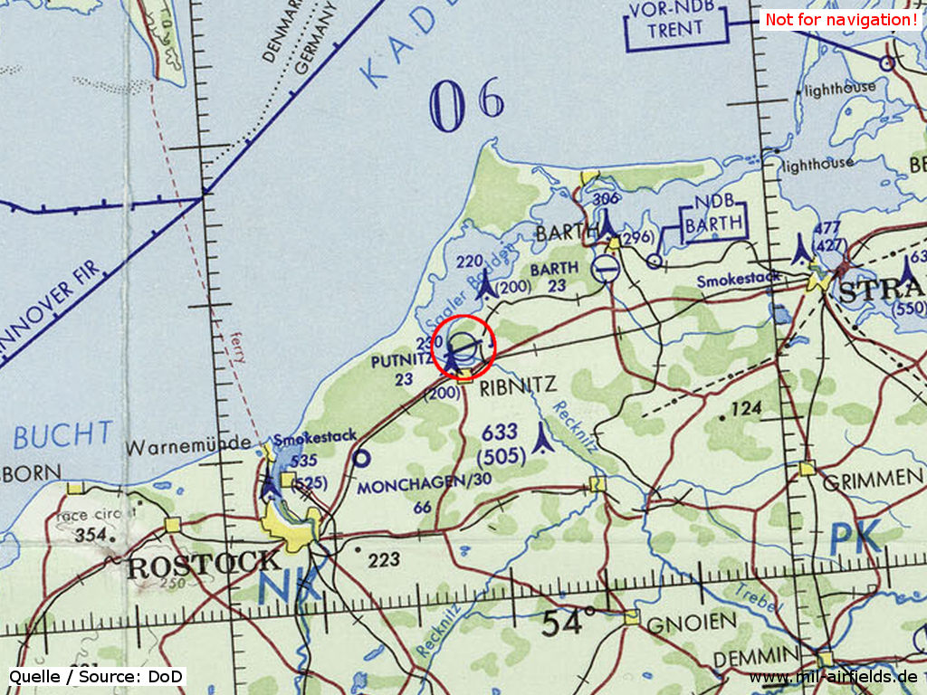 Damgarten Air Base on a map 1972
