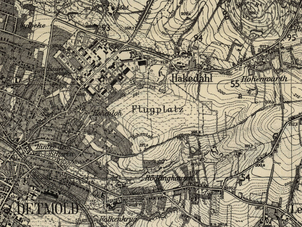 Fliegerhorst Detmold auf einer Karte 1954