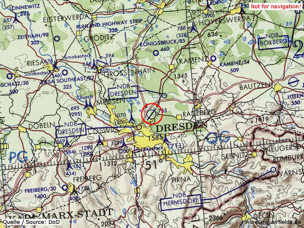 Flughafen Dresden-Klotzsche auf einer Karte 1972
