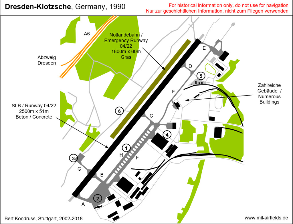 Karte Flughafen Dresden-Klotzsche 1990