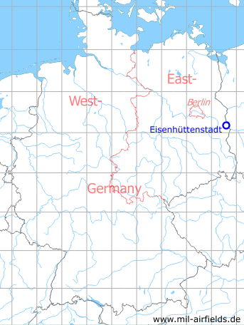 Map with location of Eisenhüttenstadt Airfield, GDR