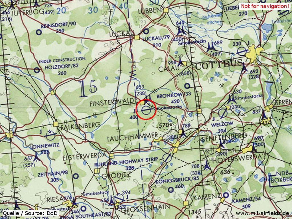 Der Flugplatz Finsterwalde auf einer Karte 1972