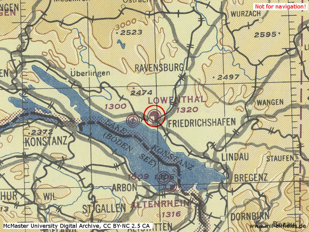 Löwental during World War II on a US map from February 1945