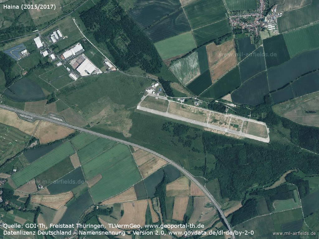 Aerial picture 2015/2017 with the former Wenigenlupnitz airfield and Eisenach airfield.