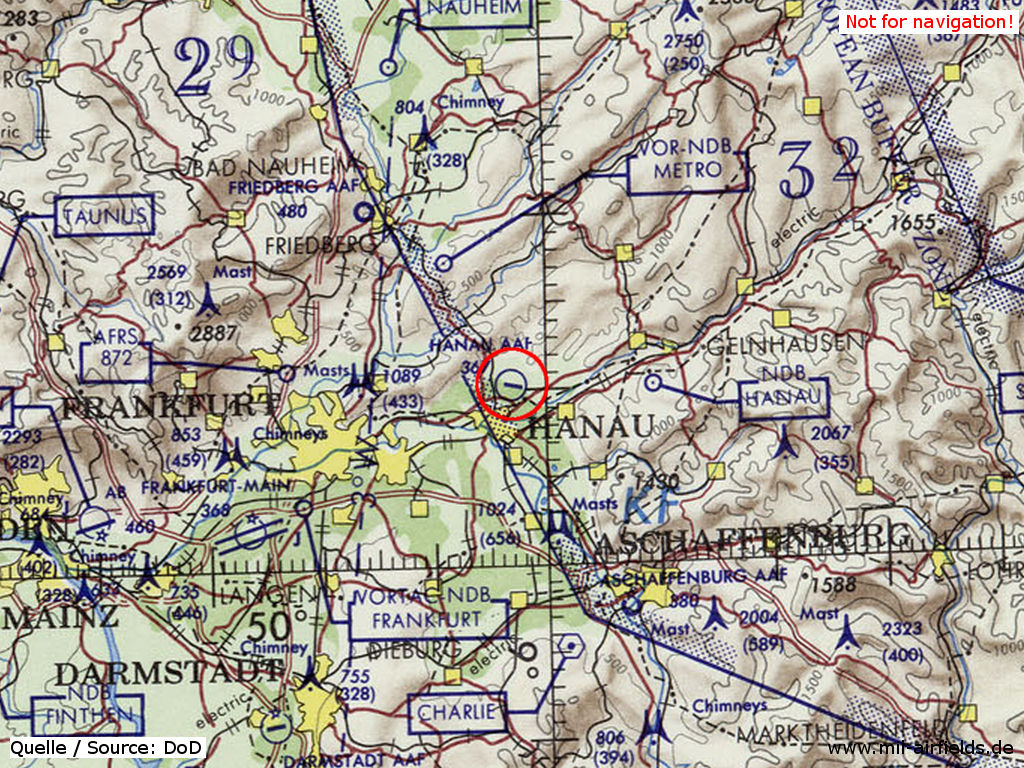 Hanau Army Air Field (AAF) on a map 1972