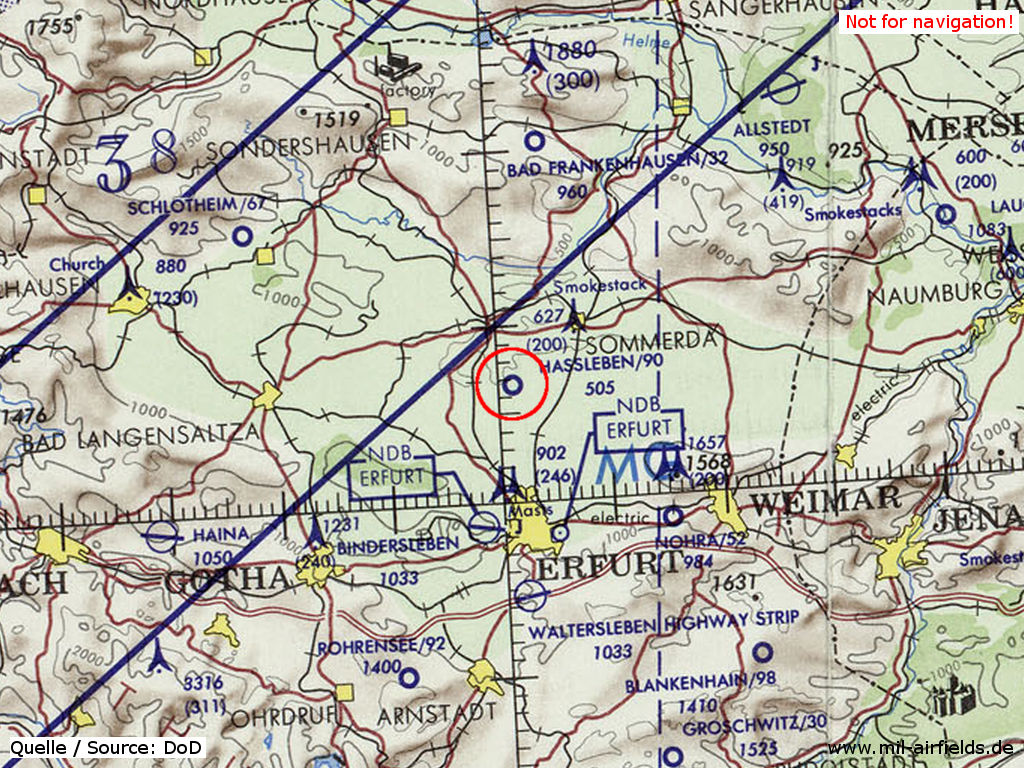 Hassleben airfield on a map 1972
