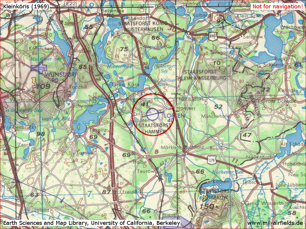 Karte mit NVA-Flugplatz Klein Köris / Löpten 1969