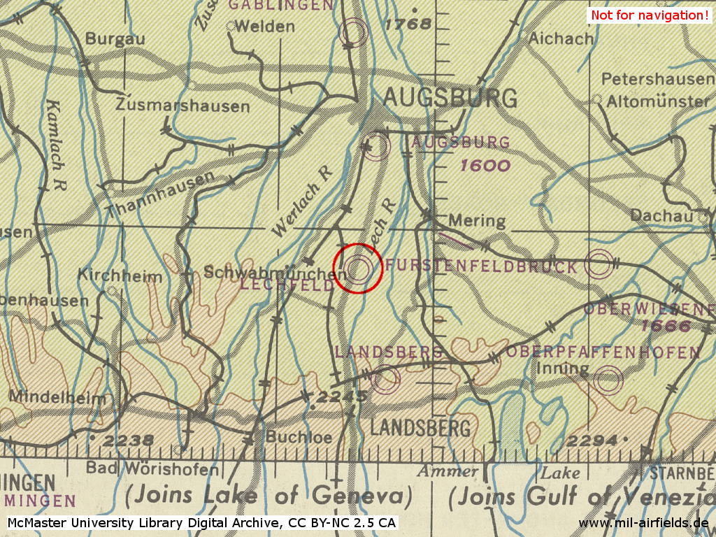 Lechfeld Air Base in World War II on a map 1944