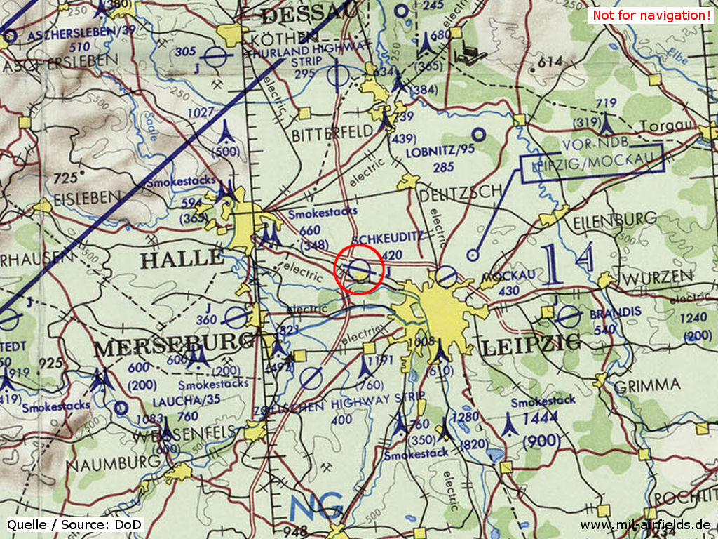 Leipzig Schkeuditz Airport, East Germany, on a map 1973