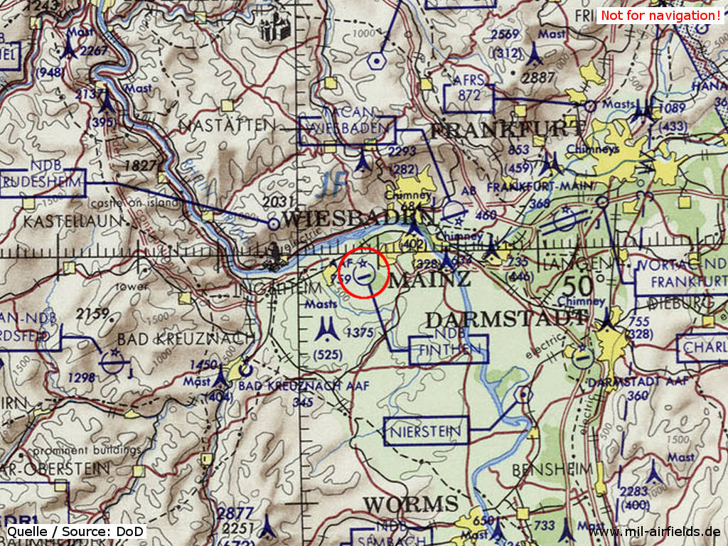 Der Army-Flugplatz Mainz-Finthen auf einer Karte 1972