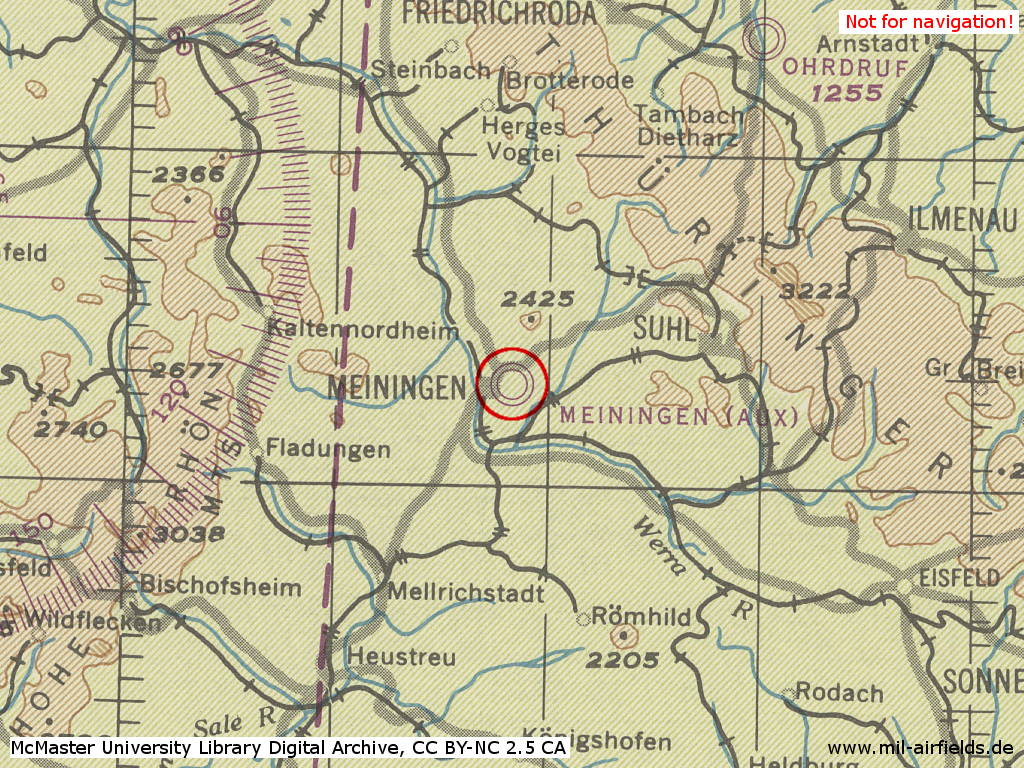 Flugplatz Meiningen auf einer Karte 1944