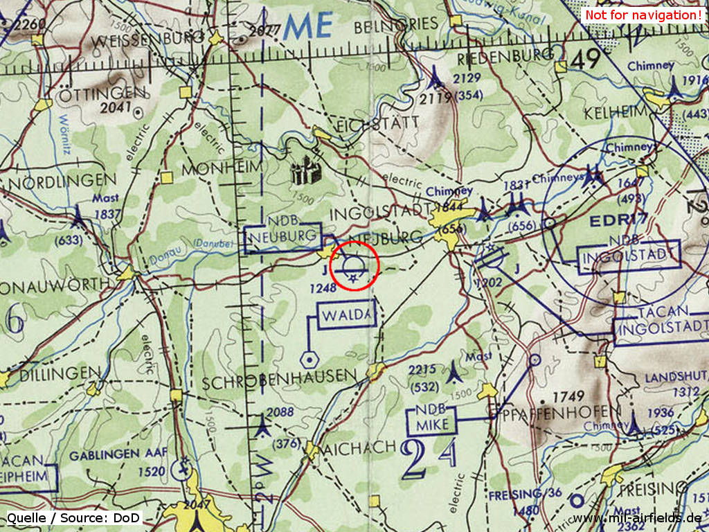 Neuburg/Donau Air Base on a US map 1972