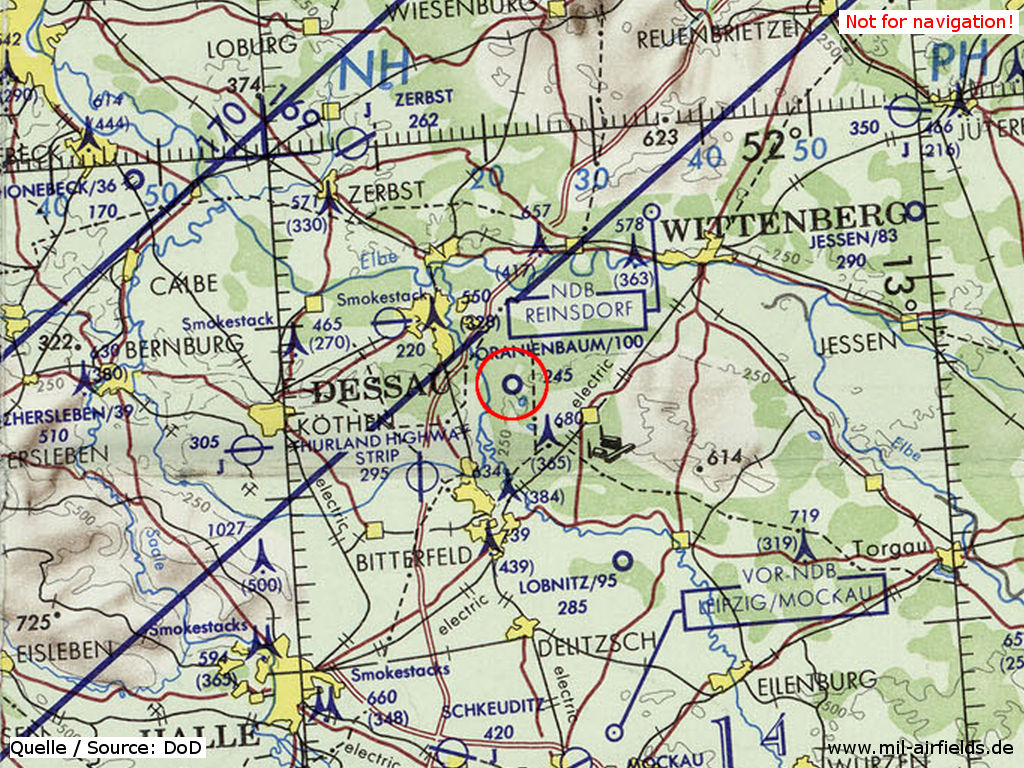 Oranienbaum auxiliary airfield, GDR, on a US map 1972