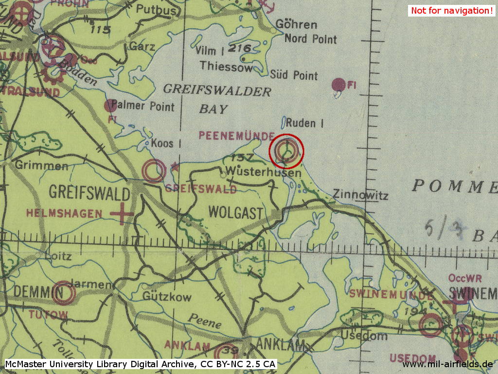 Fliegerhorst Peenemünde auf einer Karte 1943