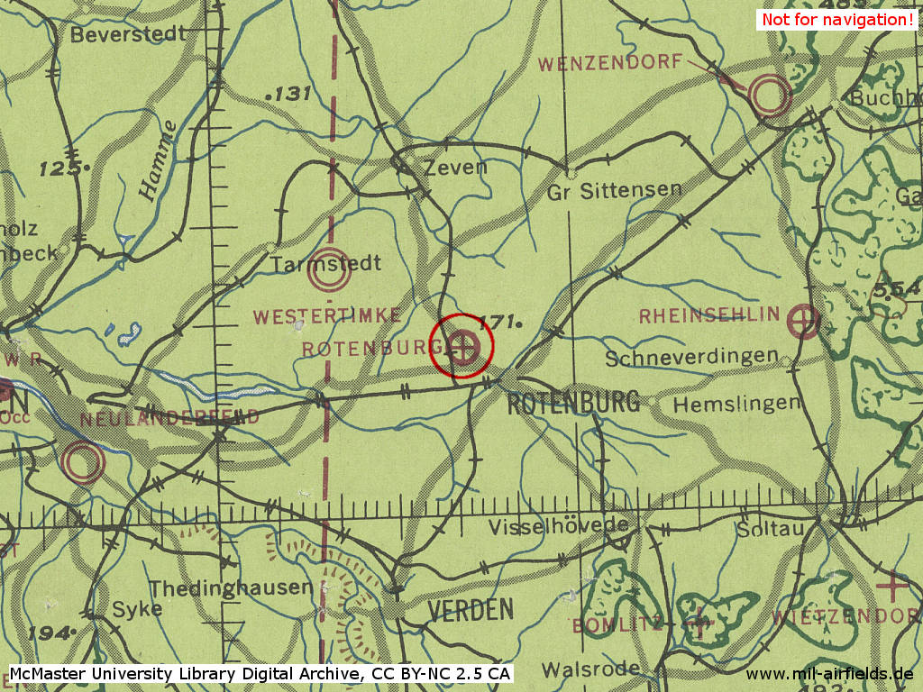 Rotenburg (Wümme) Air Base, Germany, on a map 1943