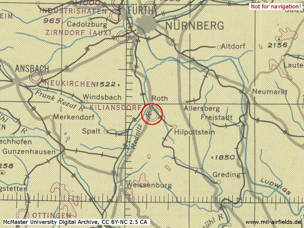 Fliegerhorst Roth im Zweiten Weltkrieg auf einer US-Karte 1944