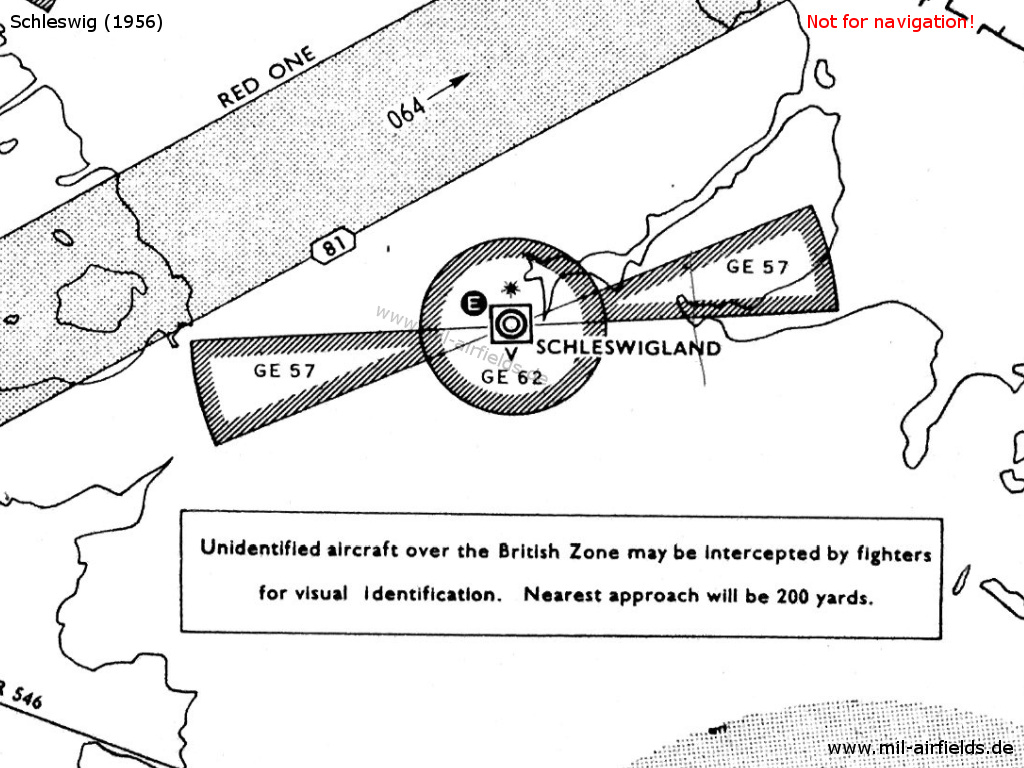 Karte mit dem RAF-Flugplatz Schleswigland 1956