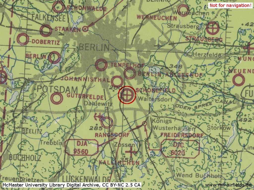 Schönefeld Airfield in World War II on a US map from 1943