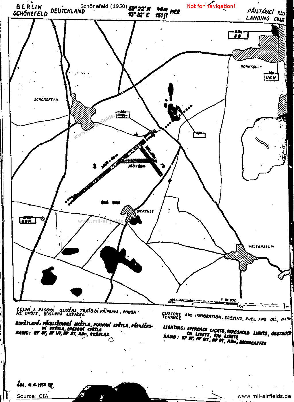 Map of Schönefeld airport from the Czechoslovak aeronautical publication from 1950