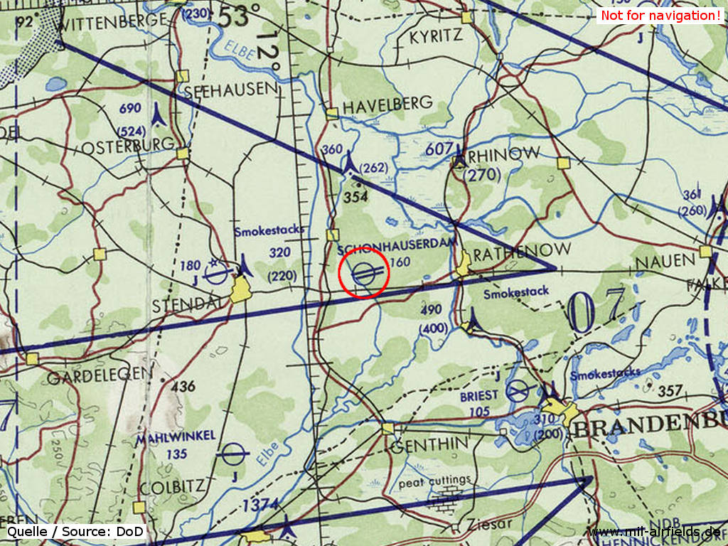 Soviet Schönhauser Damm Airfield, Germany, on a US map 1972