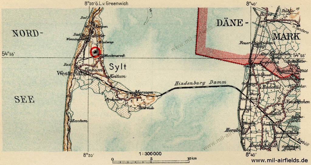 Der Verkehrslandeplatz Westerland auf einer Karte von ca. 1928