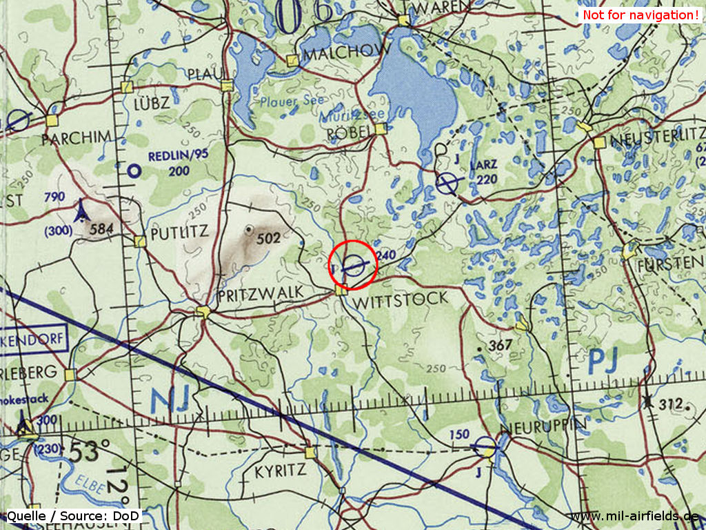 Karte mit Flugplatz Wittstock 1972