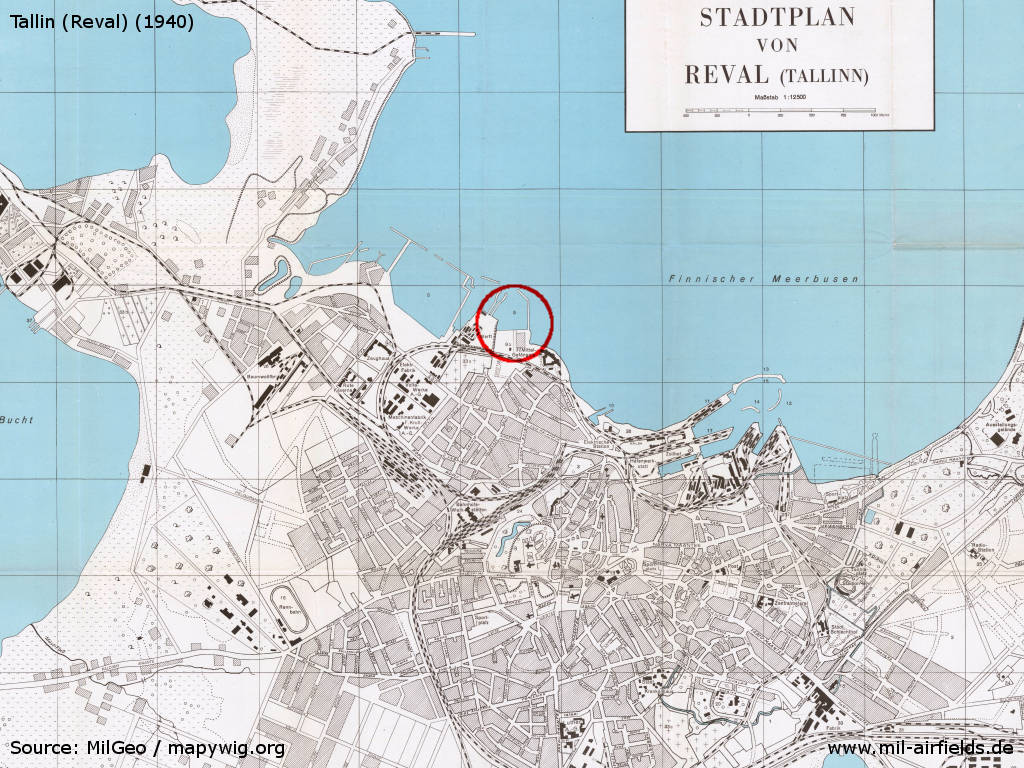 Tallinn, Estonia, seaplane station on a city map 1940
