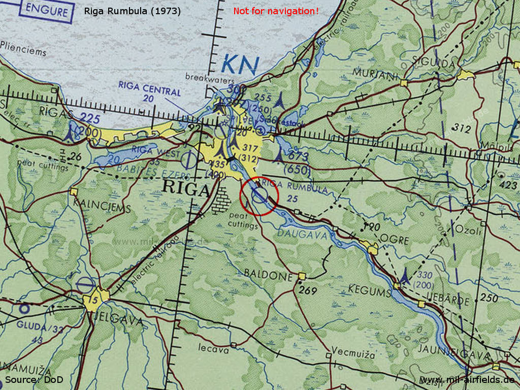 Riga Rumbula Airfield, Lativa, on a map 1973