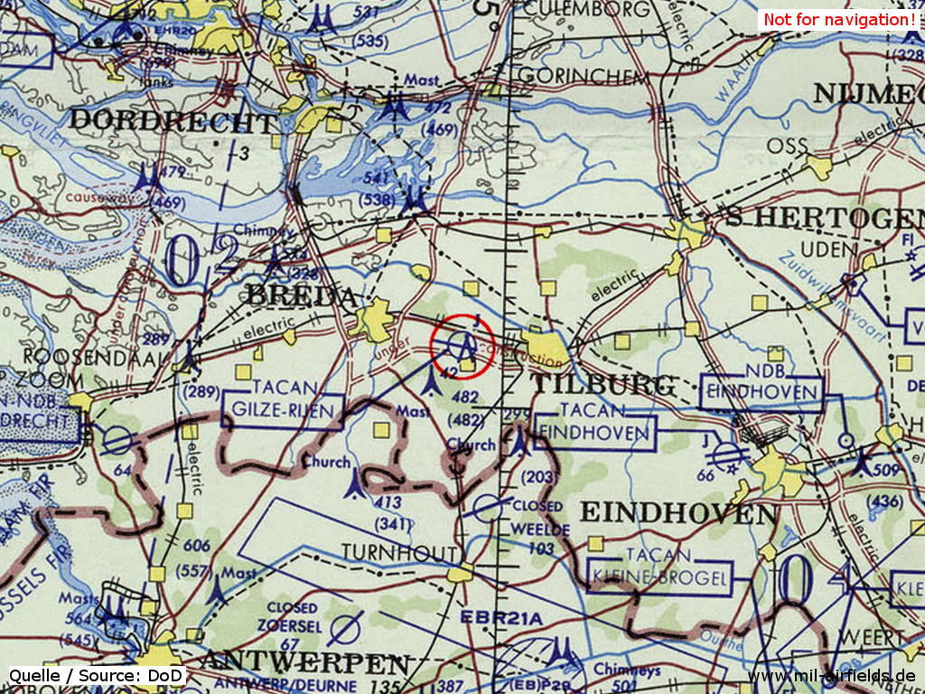 Gilze-Rijen Air Base, Netherlands, on a map 1972