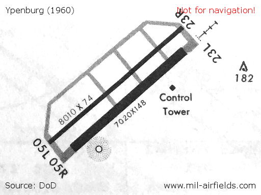 Ypenburg runways and taxiways on a map 1960
