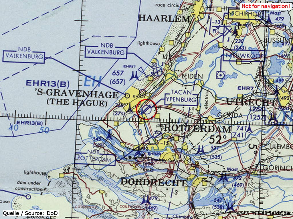 Flugplatz Ypenburg, Niederlande, auf einer Karte 1972
