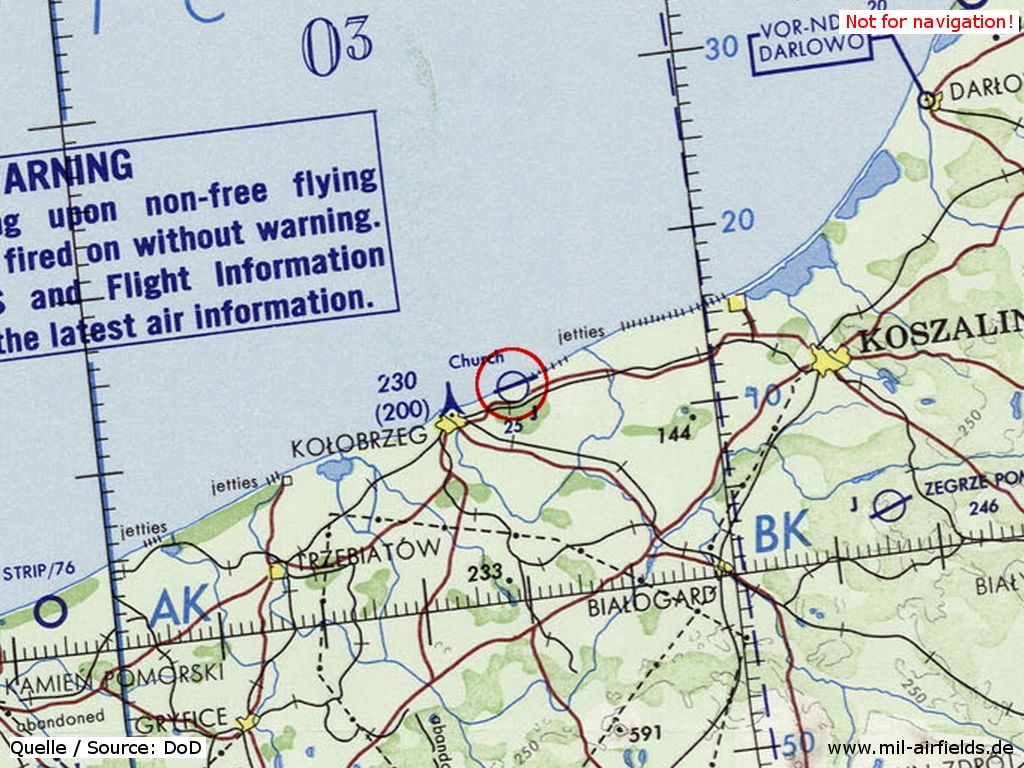 Flugplatz Kołobrzeg auf einer Karte 1972