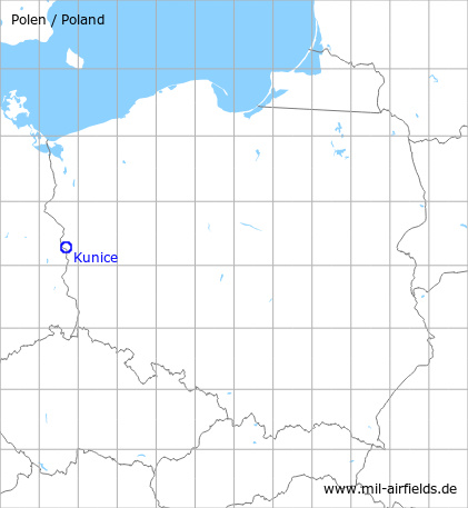 Map with location of Kunice Airfield, Poland