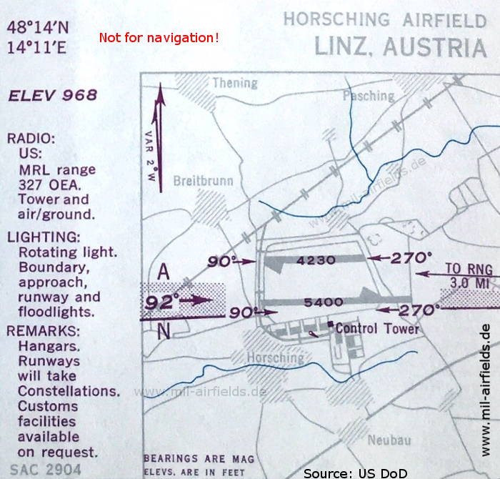 Karte Flughafen Linz Hörsching, Österreich 1950