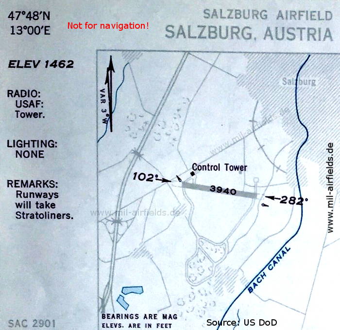 Karte Flughafen Salzburg, Österreich 1950