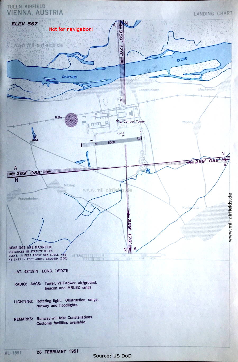 Flugplatz-Karte Tulln, Österreich 1951
