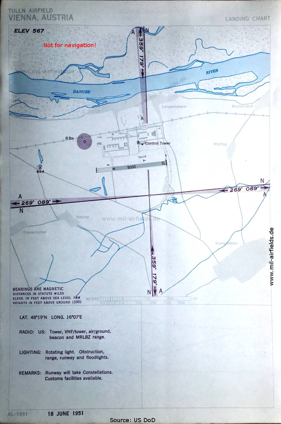 Karte Flugplatz Tulln, Österreich 1951