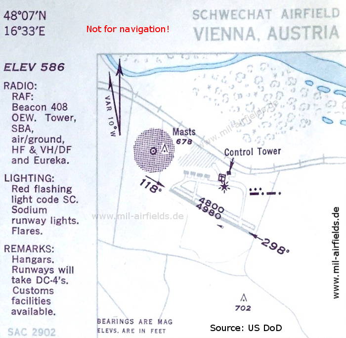 Karte Flughafen-Karte Flughafen Schwechat Wien, Österreich 1950