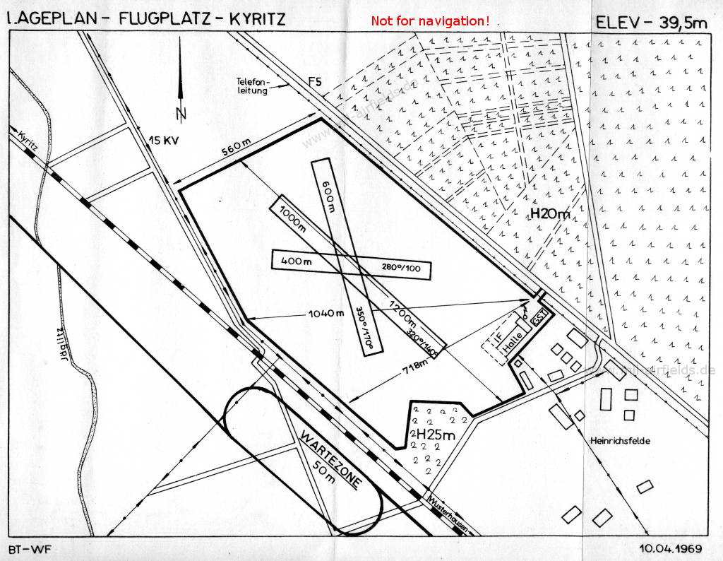 Karte Flugplatz Kyritz Heinrichsfelde, DDR 1969