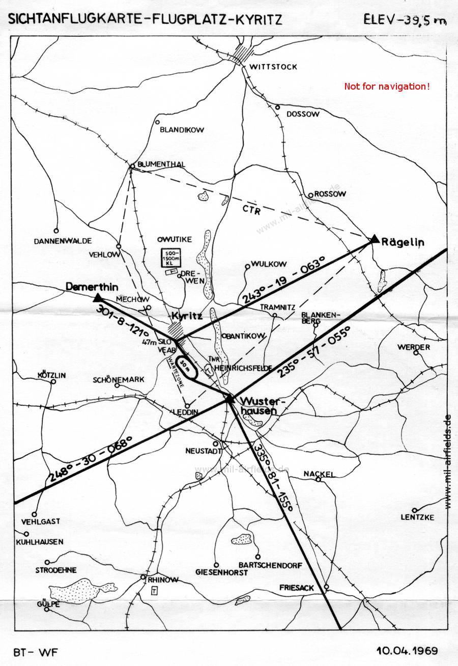 Sichtanflugkarte Flugplatz Kyritz Heinrichsfelde, DDR 1969