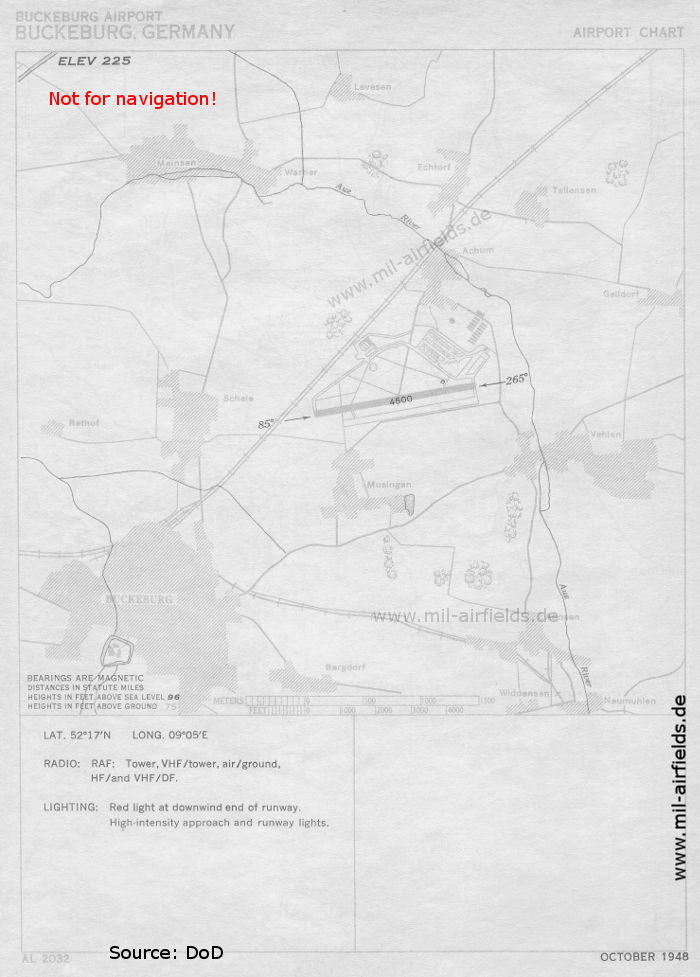 Flugplatzkarte RAF-Flugplatz Bückeburg, Deutschland 1948