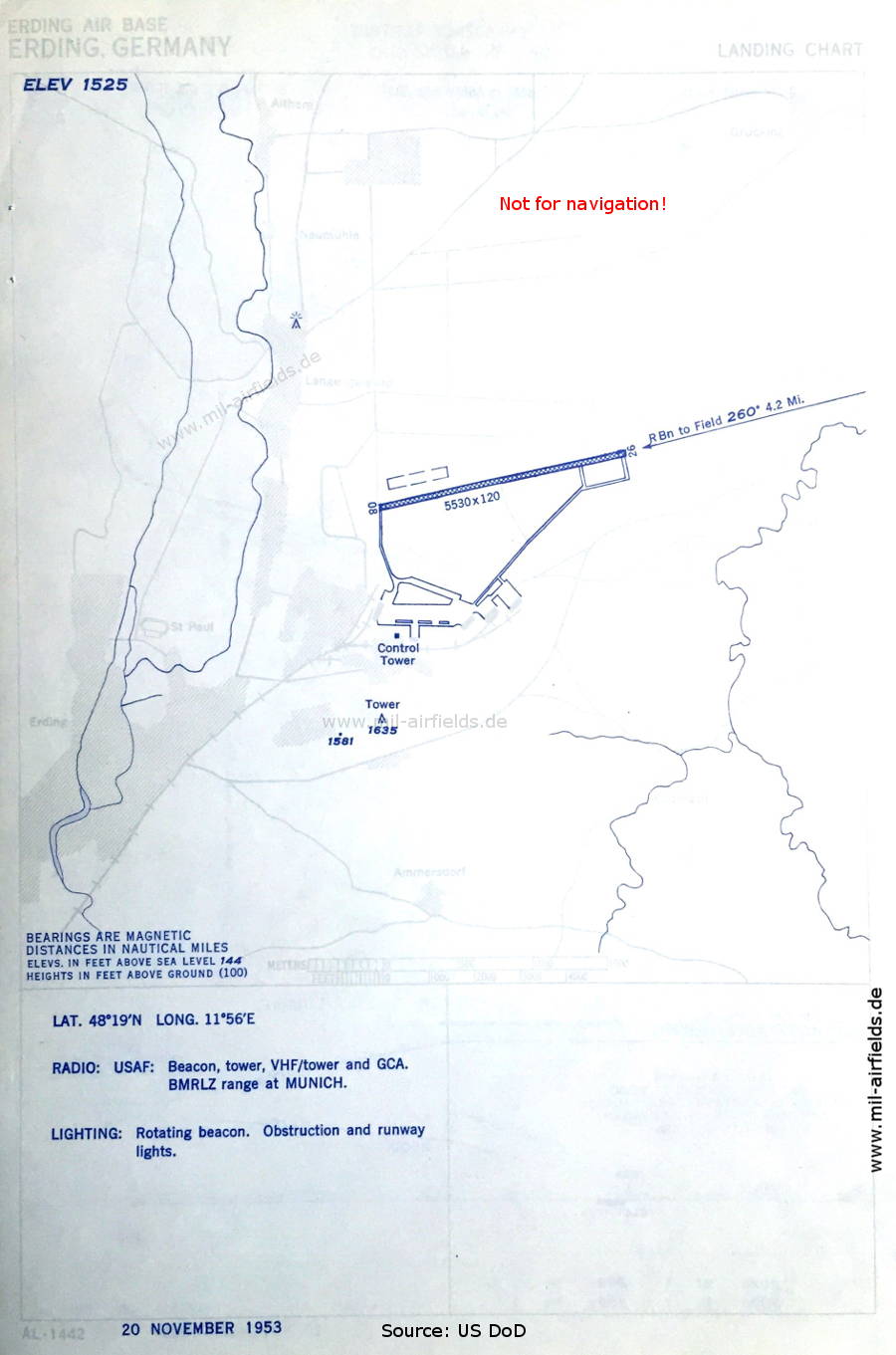 Aerodrome chart chart Erding Air Base, Germany 1953