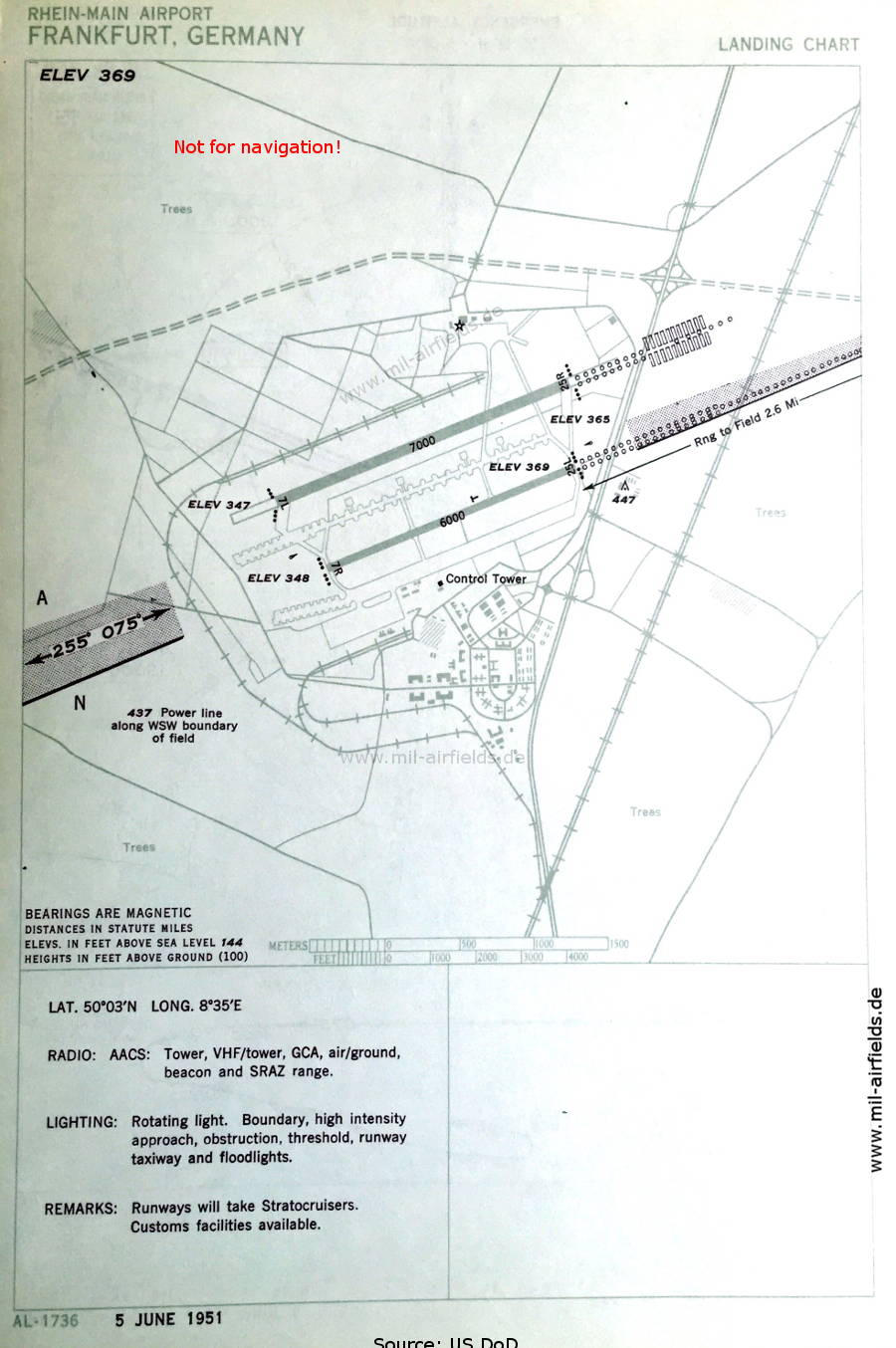 Flugplatz-Karte Flughafen Frankfurt/Main, 1951